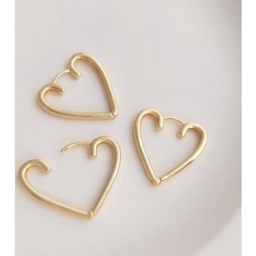 Color Retention 14K True Gold Filled Copper 16/22MM Heart Hoop Earring Clasps DIY Jewelry Making Accessories