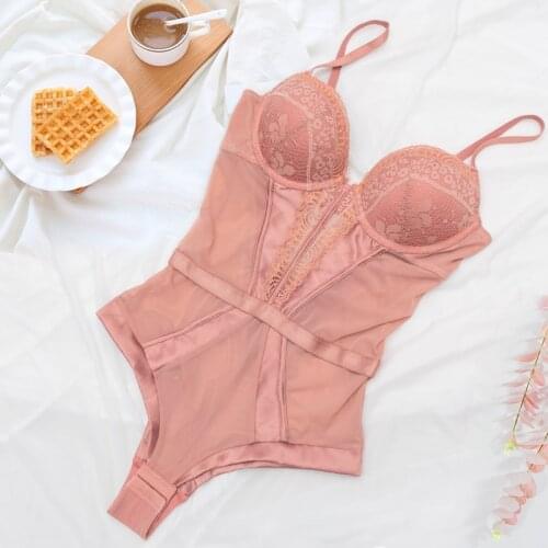 2021 Sexy gather underwear bodysuit lace sexy lingerie breathable one-piece bra see-through mesh temptation underwear