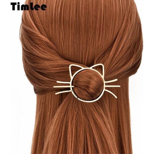 Timlee H055 Free shipping New Contracted Lovely Hollow Animal Cat Design Metal Hair Clip Hair Jewelry Wholesale