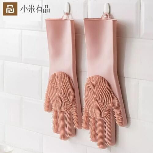 Stock Youpin Magic Silicone Cleaning Gloves Dish Washing Multifunction 1 Pair Anti Slip Wearable On Both Sides Kitchen Household