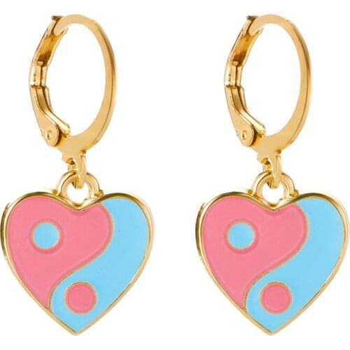 Vintage Multiple Colour Heart Earrings Dripping Oil Tai Chi Heart Drop Earrings For Women Earing Jewelry Earings Kolczyki A163