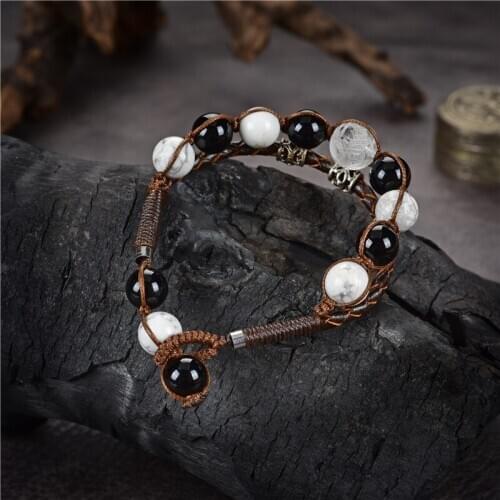 Natural Stone Bracelet for Women Leather Agat Amethysts Hematite Turquoises Bracelets Bangle Braided Multilayer Jewelry B448