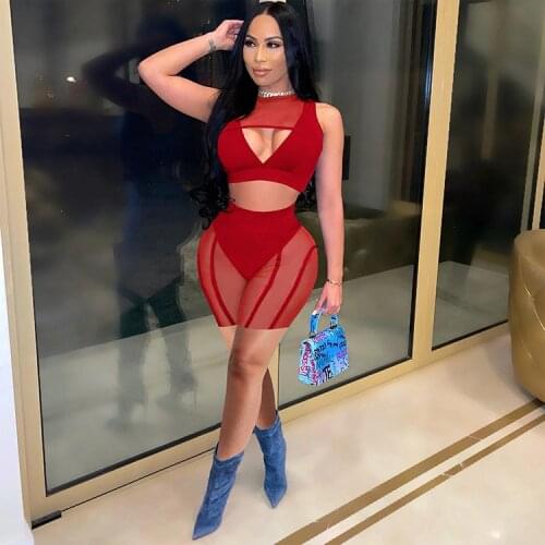 2021 New Arrival Famous Brand 2 pcs Women Set Solid Hollow Out O-neck Short Tops and Shorts Night Club Outfits