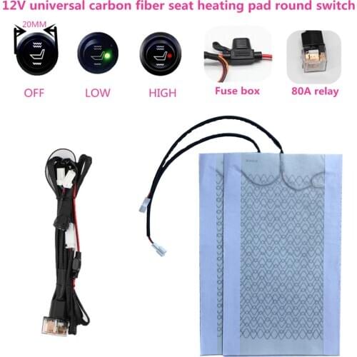 12V Universal Carbon Fiber High/Low Car Heated Seat Pads With Round Switch for Winter C45
