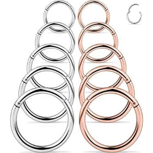 14G Stainless Steel Hinged Clicker Segment Septum Lip Nose Hoop Rings Helix Daith Cartilage Tragus Earrings Hoop Ring Body
