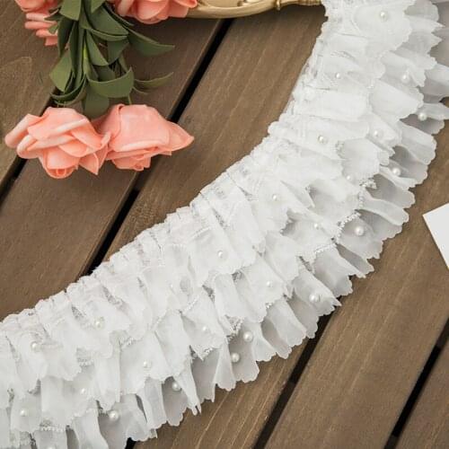 2 Yards High Quality 3 Layers Pleated lace trim Beaded Trim For DIY Sewing Costume Apparel Wedding Lace Dress Decor Collar