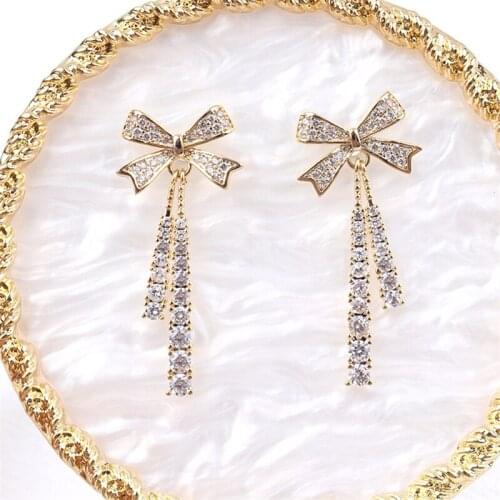 2021 New Classic Zircon Bow Dangle Earrings Fashion Korean Jewelry For Woman Christmas Party Girls Unusual Luxury Accessories