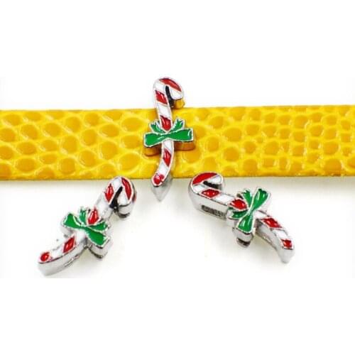 50PCS 8mm Alloy Enamel Merry Christmas Candy Slide Charms Beads DIY Accessories Handmade Bracelets Belt Strips Pet Name Collar