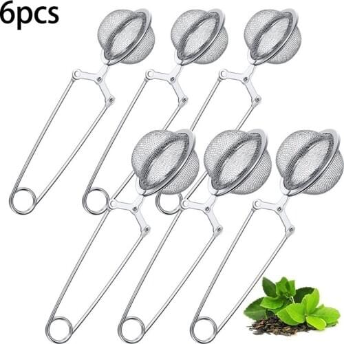 6Pcs Tea Infuser Loose Leaf Tea Snap Ball Tea Strainer Spoon Stainless Steel Tea Filter Steeper with Handle