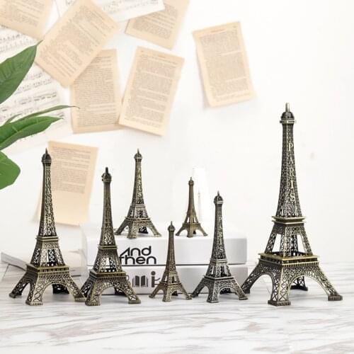 8cm-18cm Vintage Metal Paris Eiffe Iron Tower Bronze Style Figurines Craft Retro Antique Model Home Desk Decor Ornament Gift