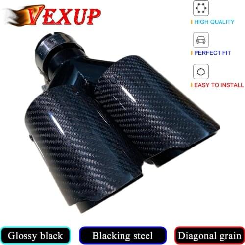 Car Diagonal Gloss Black Carbon Fiber Muffler Tip Y Shape Double Exit Exhaust Pipe Muffler Nozzle Decoration Universal Stainless