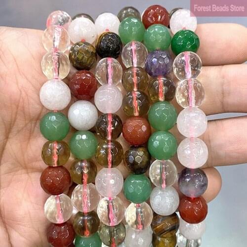 Natural Stone Football Shape Faceted Mixed Jaspers Round Loose Beads for Jewelry Making Diy Bracelets 15'' Inch 4/6/8/10/12mm