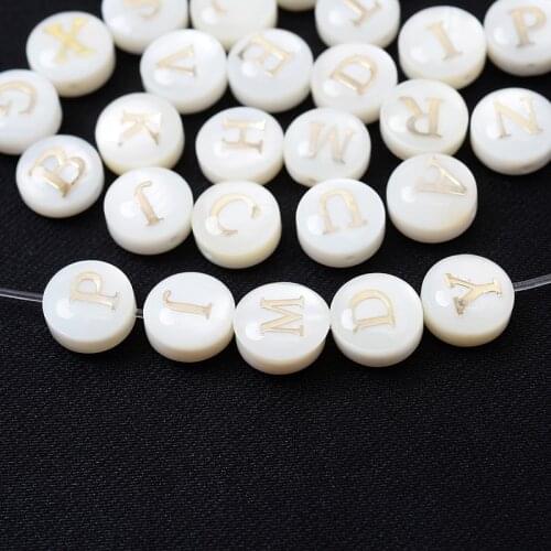 8mm 26 Letter Alphabet White Shell Bead Round Shape Natural Mother of Pearl Shell Beads for Jewelry Making Diy Accessories