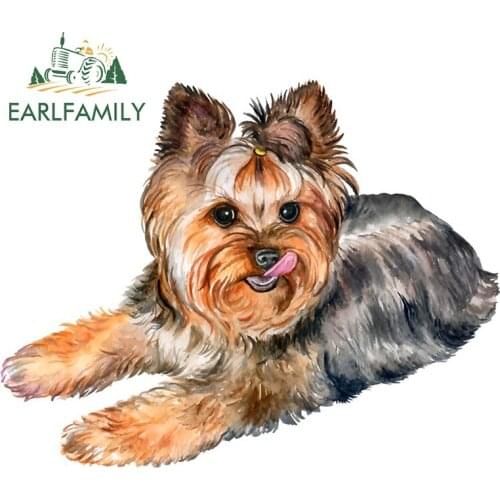 EARLFAMILY 13cm x 10.3cm For Yorkshire Terrier Anime Car Stickers Waterproof Decal Vinyl Car Wrap Cartoon Motorcycle Decoration
