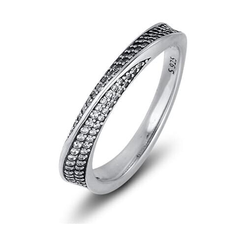 Elegant Waves Rings with Clear CZ 100% 925 Sterling-Silver-Jewelry Free Shipping