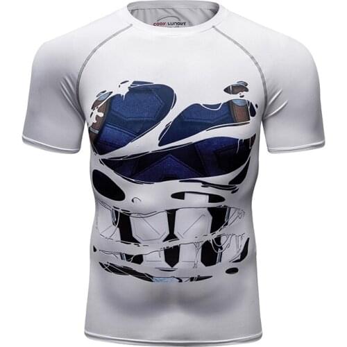 Summer New Fashion Men Outdoor Running T Shirt White Torn Fabric Printing High Qualiy Short Sleeve Fitness Jerseys