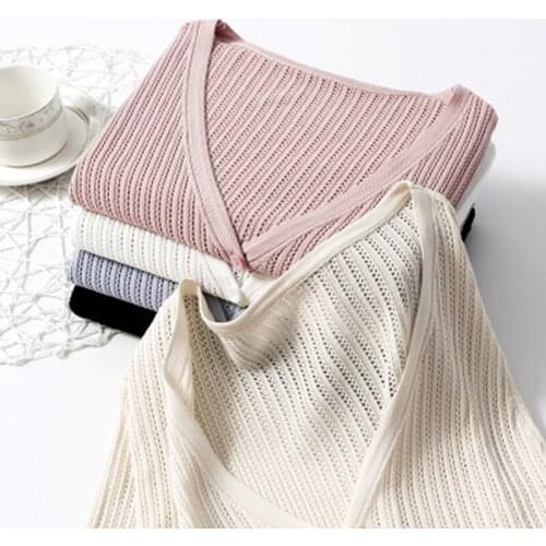GGRIGHT Korean Style V neck Women Knitted Cardigan Sweaters 2021 Fashion Summer Loose Hollow Out Ladies Tops Sweaters Coat New