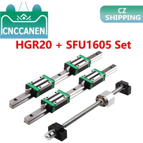 HGR20 Square Linear Guides Rail 2set HGR20+ Block HGH20CA +SFU1605 Ball Screw 5mm Lead + BK12BF12 CNC Linear Actuator CZ Stock