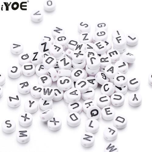 IYOE 100pcs/Lot 7mm Round Mix Letter Beads For Jewelry Making DIY Bracelet Initals Acrylic Alphabet Beads Accessories