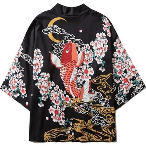 Carp Sakura Print Japanese Style Kimono Haori Men Women Cardigan Traditional Japanese Cosplay Asian Clothes Yukata Female