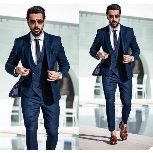 Handsome Business Men Tuxedos Custom Made Peaked Lapel Pocket Suits Smart Casual Party Prom Blazer 2 Piece Set