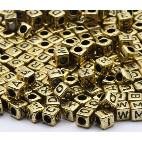 Square Golden Mix Letter Acrylic Beads 6x6mm Loose Alphabet Bead for DIY Jewelry Making Charm Necklace Bracelet Accessories