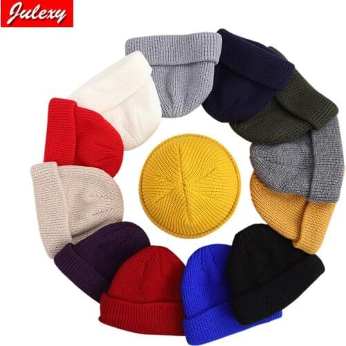 Retro Brimless Baggy Melon Cap Cuff Docker Fisherman Beaniests For Men Winter Knitted Hats for Women Skullcap Men Beanie Hat