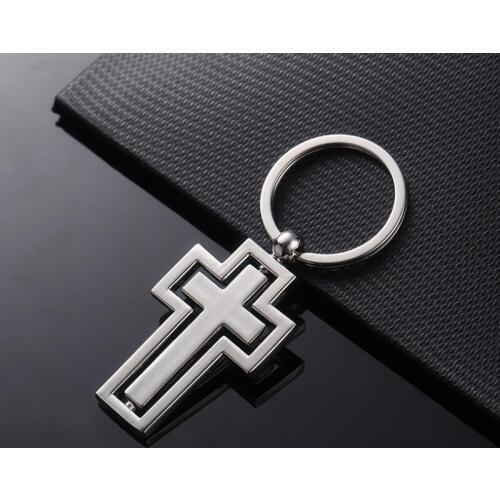 Cross Keychain Metal Men Women Rotatable Pendant Key Buckle Keyring Christian Gifts Party Favor Wholesale LX8977
