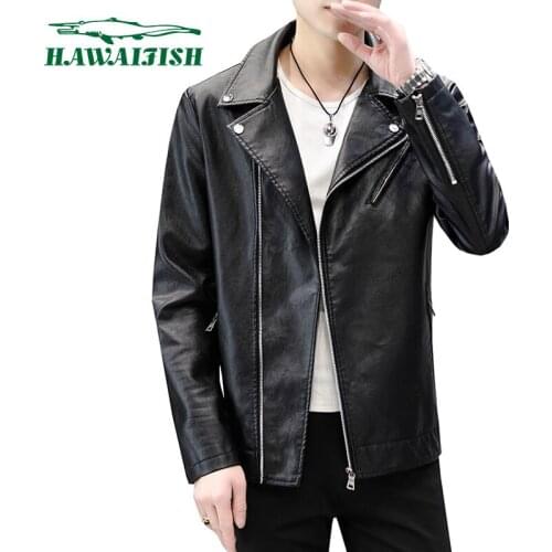 Hawaifish brand mens leather jacket New handsome youth motorcycle coat high quality baseball uniform jaqueta masculina couro