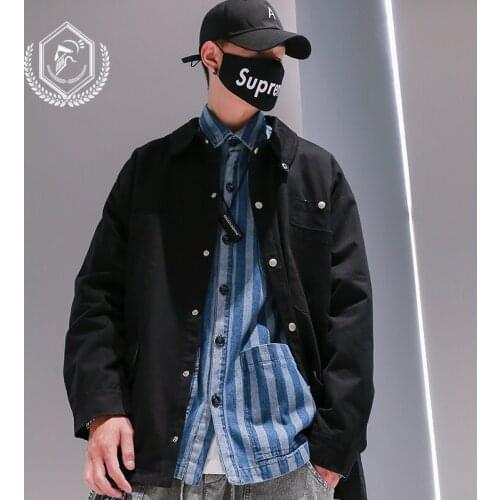 Men Fashion Loose Solid Safari Style Jacket Casual Pockets Hip Hop Coat