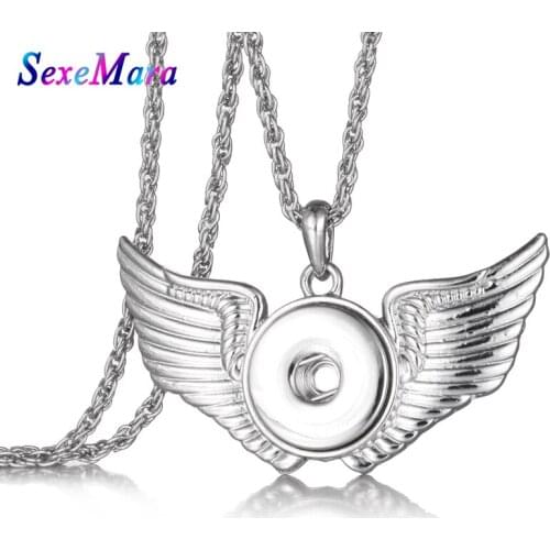 New Multi Style 18mm Metal Fashion Angle Wing Snap Button Necklace with Long Chain Necklaces&pendant Women Girls DIY Jewelry