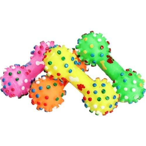 New Arrival Dog Bone Shaped Chewing Training Toy Colorful Dotted Dumbbell Shaped Squeeze Squeaky Faux Bone Pet Dog Toys