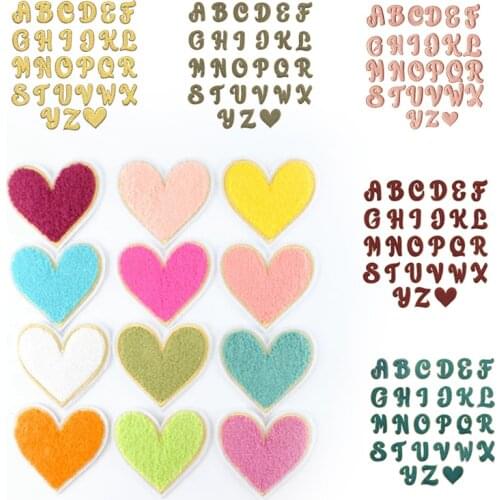 New 3D Colorful A-Z 27 Love Heart Letters Gold Towel Embroidered Patches Sew on Alphabet Letters Embroidery Applique 1 Set