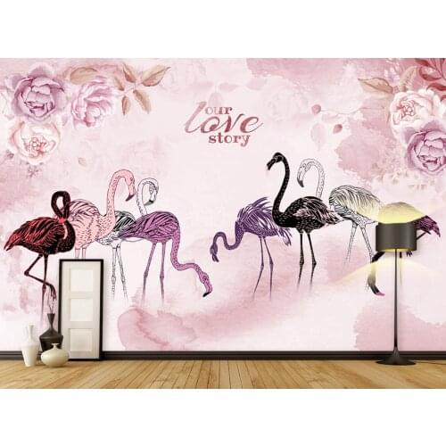 Custom wallpaper Nordic flamingo sofa TV pink background wall childrens room living room bedroom home decoration 3d wallpaper