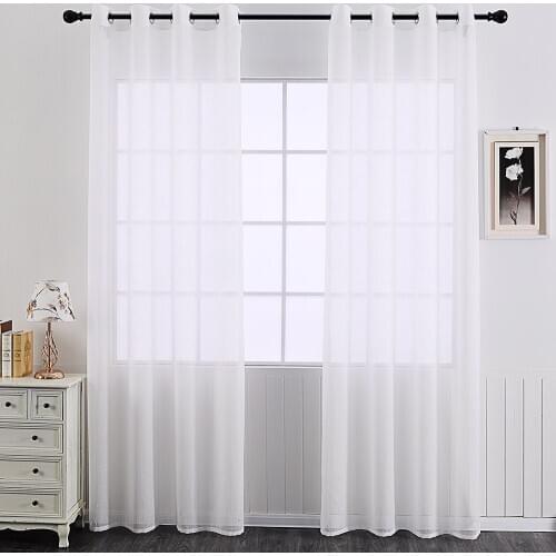 Solid Color Simple Stripe Voile Window Tulle Curtains For Bedroom Living Room Kitchen White Sheer Voile Window Screening