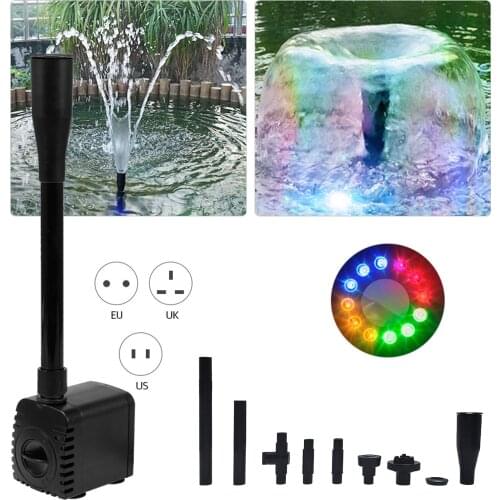 Submersible Water Pump with 12 LED Light 15W 10W Fountain Ultra-quiet IP68 Waterproof for Aquarium Fish Tank Pond Garden Pump