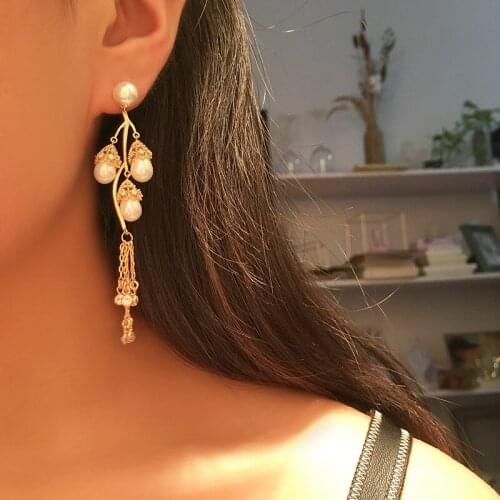 Pearl Tassel Earrings 2021 Trend Crystal Long Leaf Tree Fashion luxurious For Women Jewelry Boho Friends Gift Dropshipping