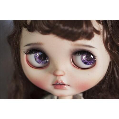 Blythe size glass eye piece real hand painted eye piece purple color changing flash doll accessories