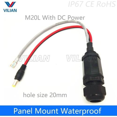 M20 DC Ethernet LAN Waterproof plug, field assembly RJ45 Waterproof connector, with 20cm DC power male plug cable