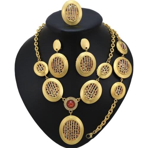 Yulail Dubai Gold Jewelry Sets Simple Classic Wedding Brides Pendant Necklace Earrings Bracelet Ring For Women Jewellery