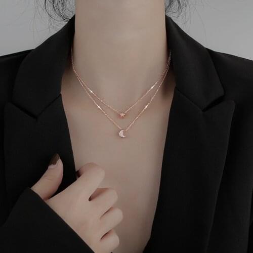 New Style Dream Double Necklace Female Silver Plated Shiny Star Moon Pendant Simple Clavicle Chain Charm Women Wedding Jewelry