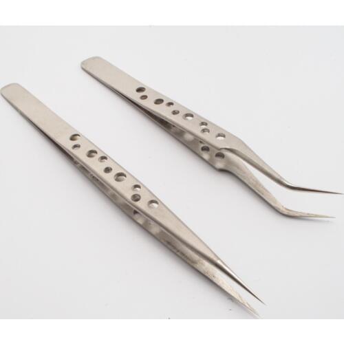 ZtDpLsd 1Pcs Hollow Non-slip Stainless Steel Eyebrow Tweezers Professional 9 Hole Precision Matte Bright Tip Straight Tweezer