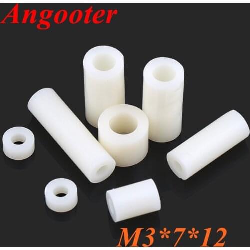 1000pcs M3*7*12 M3x12 Nylon ABS Non-Threaded Standoff Spacer Round Hollow Standoff Washer ID=3mm OD=7mm PCB Board Screw Spacers