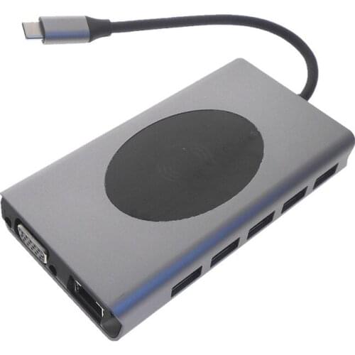 14 in 1 USB-C HUB Type C Converter USB Hub Docking Station Wireless Charger USB 3.0 HDMI RJ45 TF Card Reader