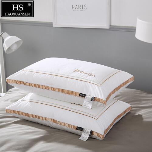 2pcs Hotel Royal Embroidery Letter Design White Pillow Polyester 700 Fill Power Bedding Sets My Pillow Neck Protection