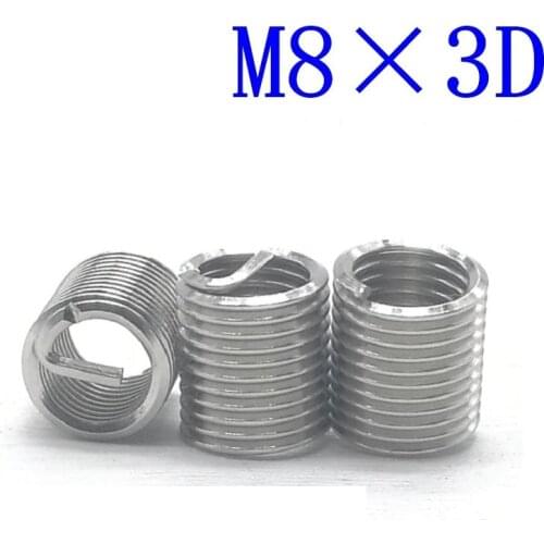 20Pcs M8*3D Stainless Steel Coiled Wire Helical Screw Thread Inserts M8 Screw Bushing self tapping thread repair tool