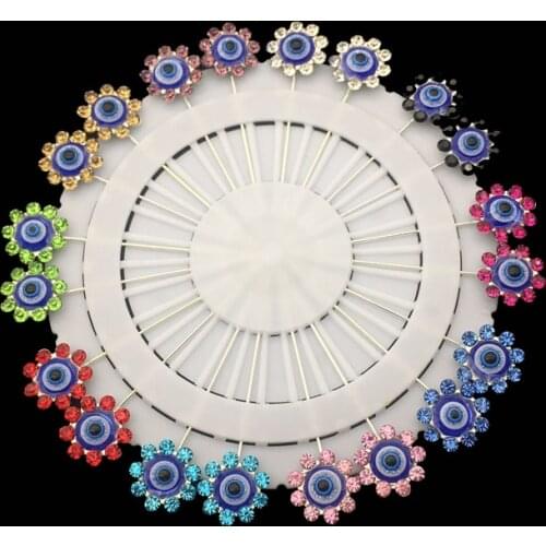 20pcs Flower Crystal Women Hijab Pins Fashion Evil Eye Women Headscarf Pins Mix Colors