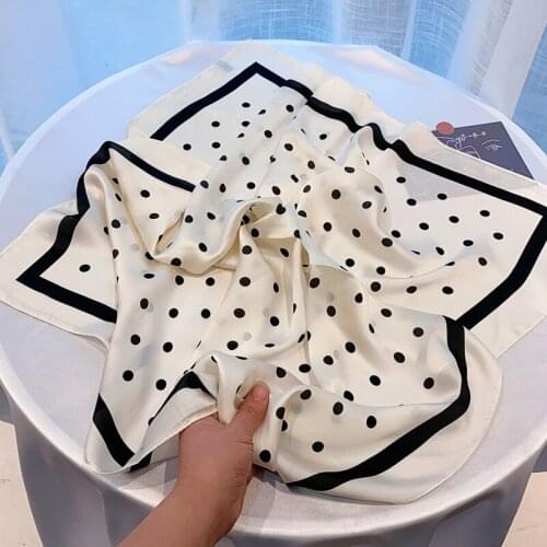 2021 Spring Square Scarf for Women dot Silk Feeling Hair Band Foulard Female Office Neckerchief Lady Bandana Scarves Luxury