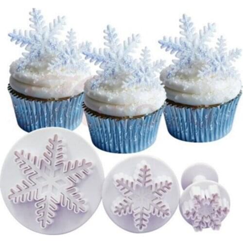 3pcs Christmas Snowflake Biscuit Mold Fondant Cake Decorating Tool Xmas Snow Cookie Cutter for Home Navidad Noel Natal Decor