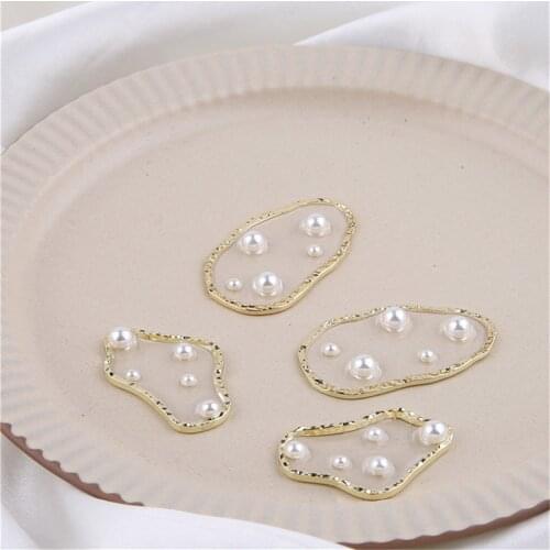 5Pcs Pearls Charms Jewelry Accessories Transparent Epoxy Pearl Irregular Geometric Pendant Fashion Earring DIY Material Trendy